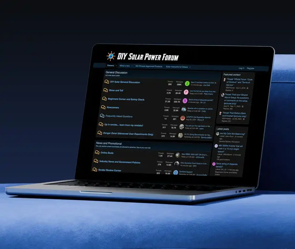 DIY Solar Power Forum shown on a laptop